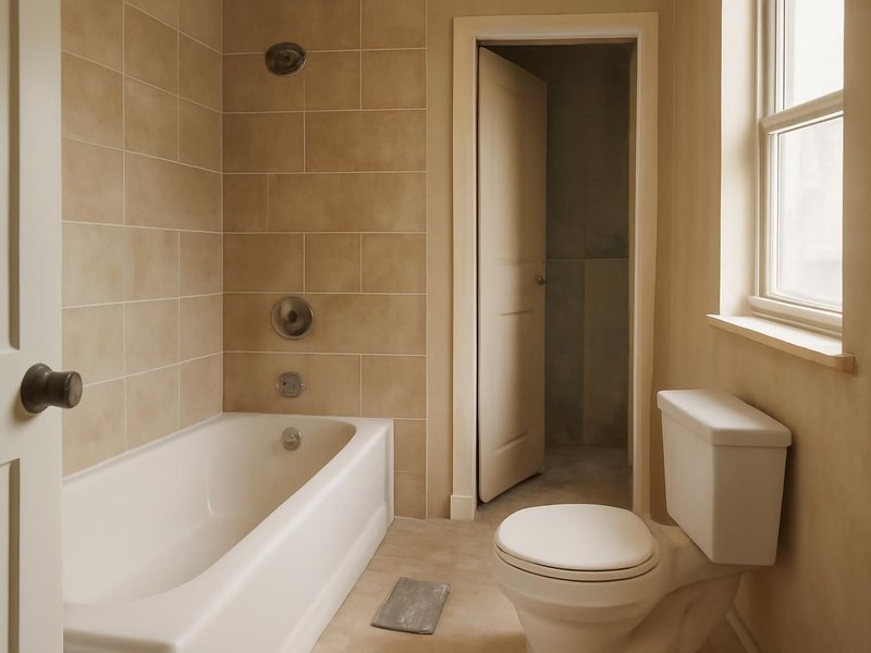 AI concept: Existing condition: cramped bath with a 24-inch door and a low toilet