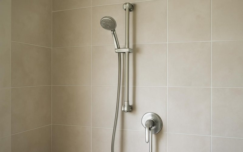 AI concept: Handheld shower on a slide bar with a lever valve