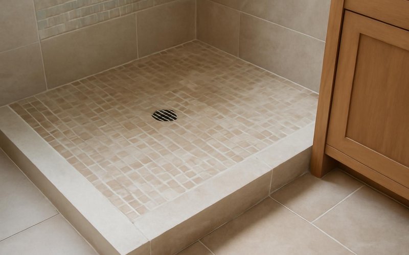 AI concept: Small mosaic tile on a shower floor
