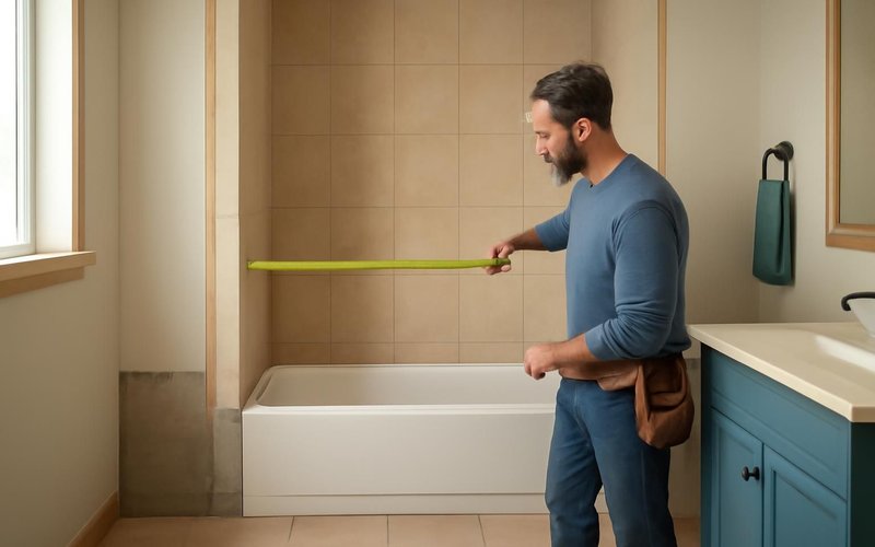 AI concept: Supervisor measuring a tub alcove