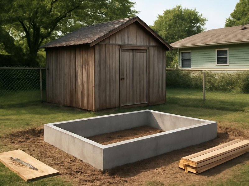 AI concept: Existing condition: deep backyard with an old shed and a chain-link fence