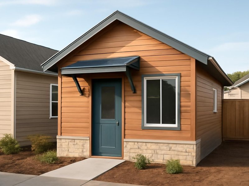 AI concept: Remodeled idea: attached studio ADU with its own entrance and awning