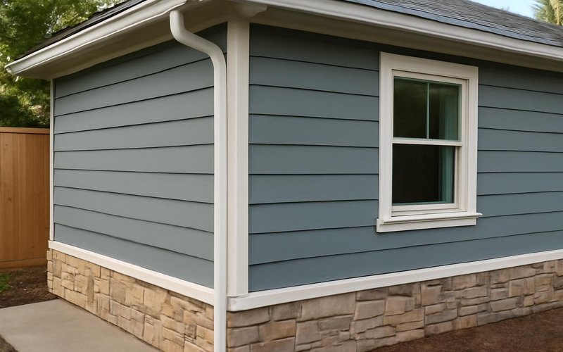 AI concept: Fiber cement lap siding on a backyard cottage