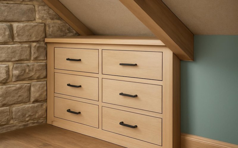 AI concept: Built-in drawers in an attic knee wall