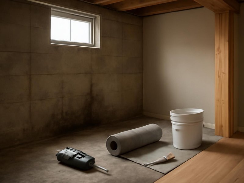 AI concept: Existing condition: dark basement corner with a small high window