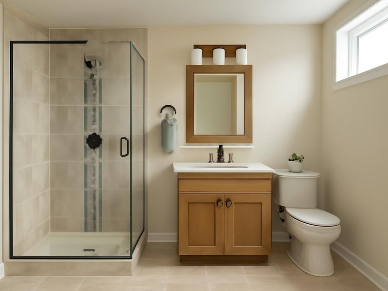 AI concept: Remodeled idea: full basement bathroom with a tiled shower and vanity