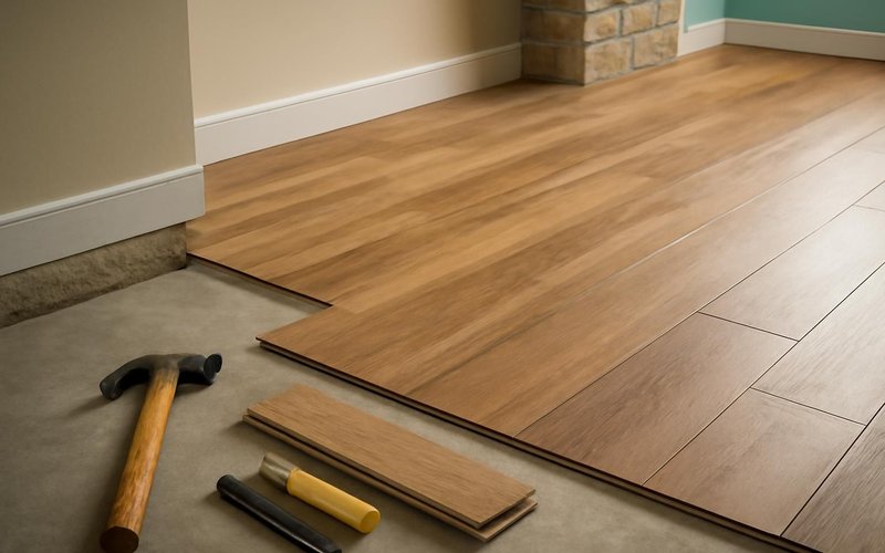 AI concept: Rigid core vinyl plank flooring over concrete