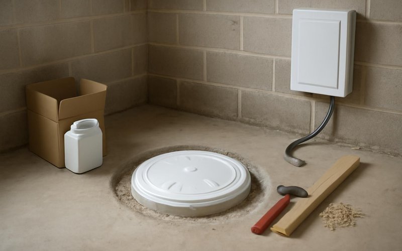 AI concept: Sealed ejector pump basin under a basement floor