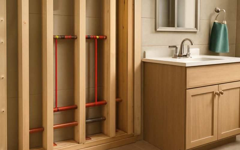 AI concept: PEX water lines run through new wall framing