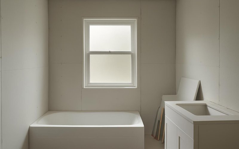 AI concept: Obscure glass window in a new bathroom wall