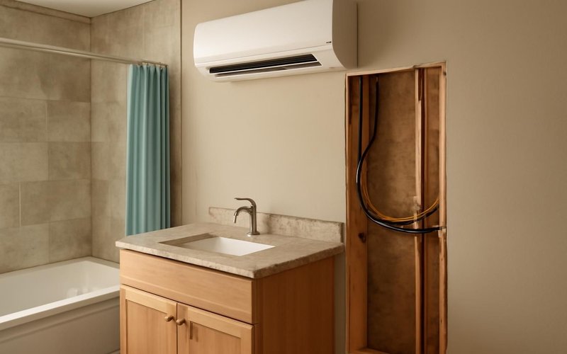 AI concept: Ductless mini-split head in a bathroom addition