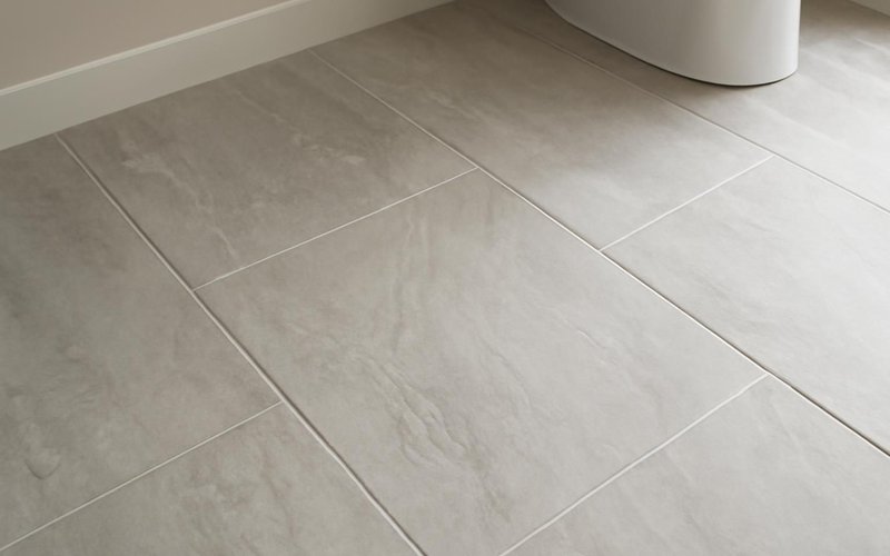 AI concept: Large-format porcelain tile on a bathroom floor