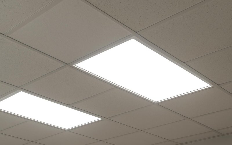 AI concept: LED panel lights in a retail ceiling