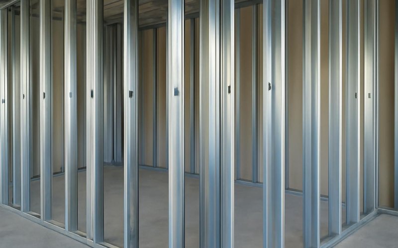 AI concept: Steel stud wall framing in a commercial space