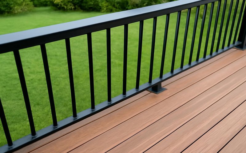 AI concept: Composite deck with black aluminum railing and a wide flat top rail