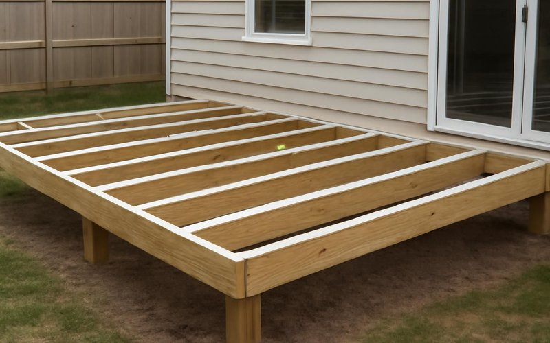 AI concept: Deck frame with joist tape ready for composite boards