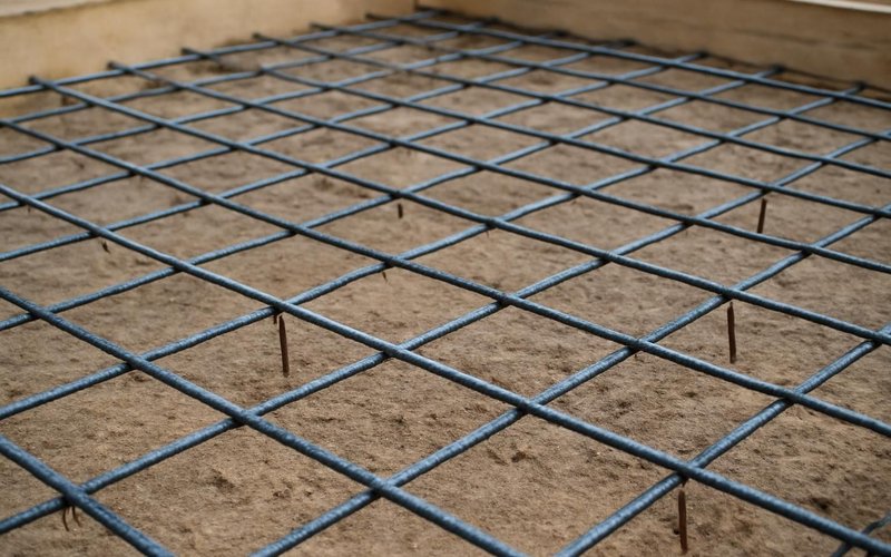 AI concept: Rebar grid on chairs before a concrete pour