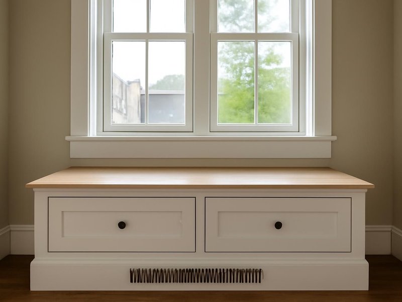 AI concept: Remodeled idea: window seat with drawers and a vented front over the radiator