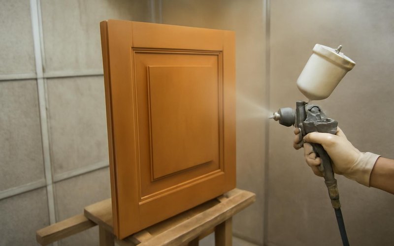 AI concept: Built-in door being spray finished in a booth