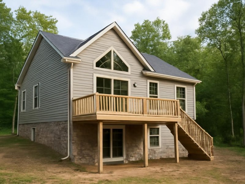 AI concept: Remodeled idea: custom home with a walkout basement and a deck facing the trees