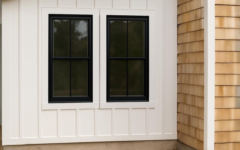 AI concept: Black-framed windows on a new custom home