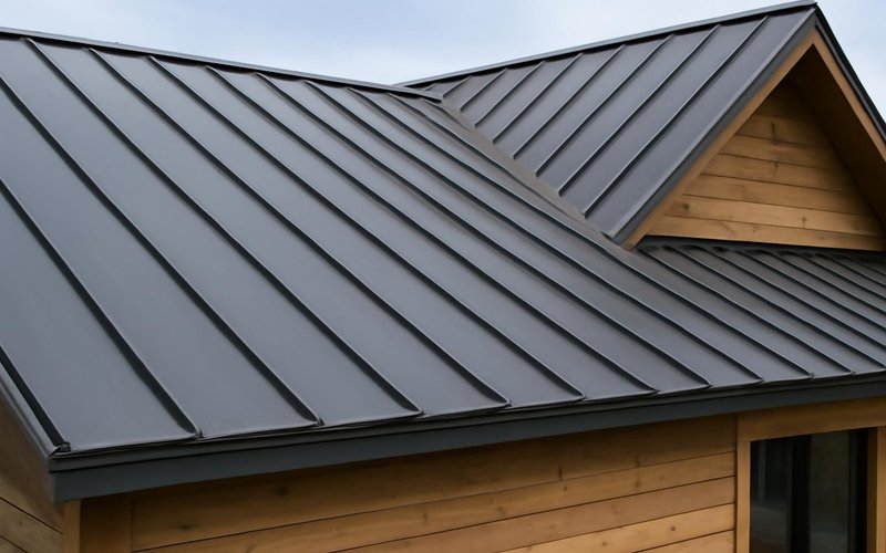 AI concept: Standing-seam metal roof on a custom home