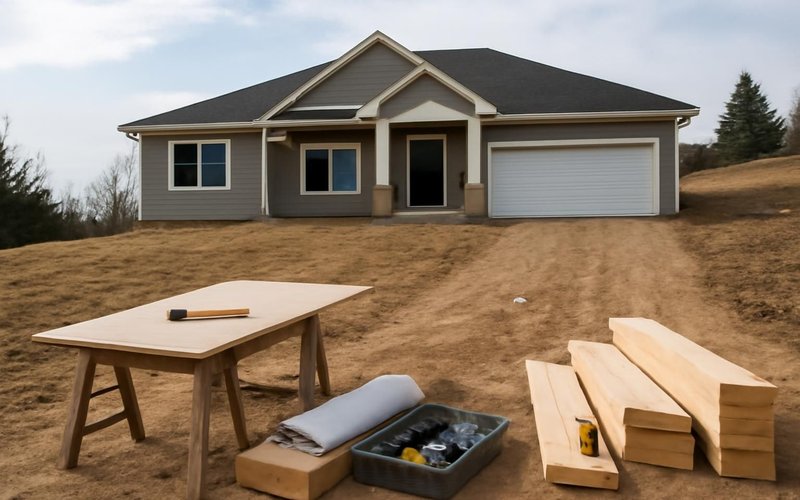 AI concept: Supervisor and owners walking a sloped building lot