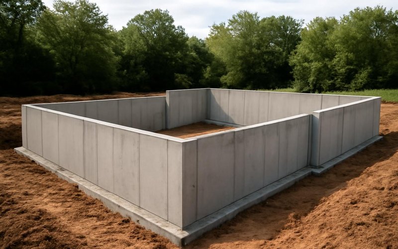 AI concept: Foundation walls poured for a new custom home