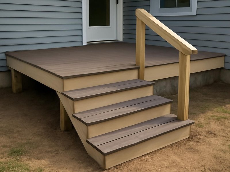 AI concept: Remodeled idea: new stairs with composite treads and a graspable handrail