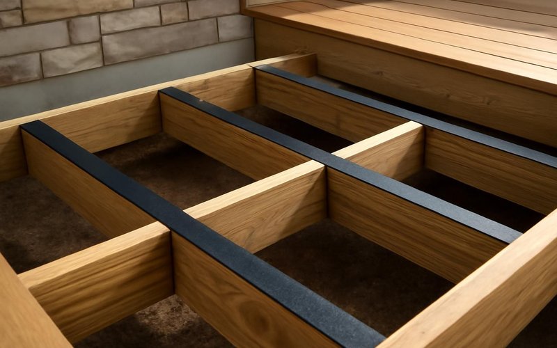 AI concept: Black joist tape applied to the tops of deck joists