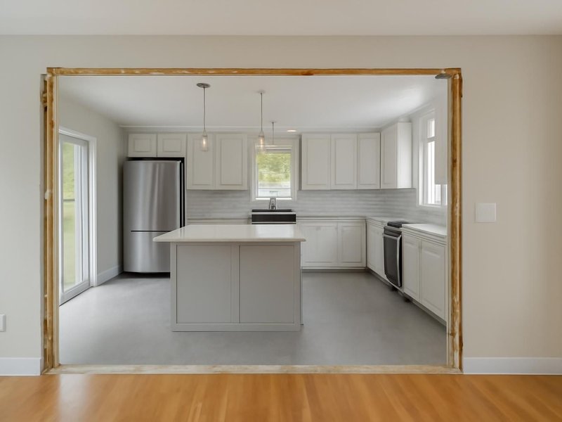 AI concept: Remodeled idea: open kitchen with the wall removed after the feasibility check