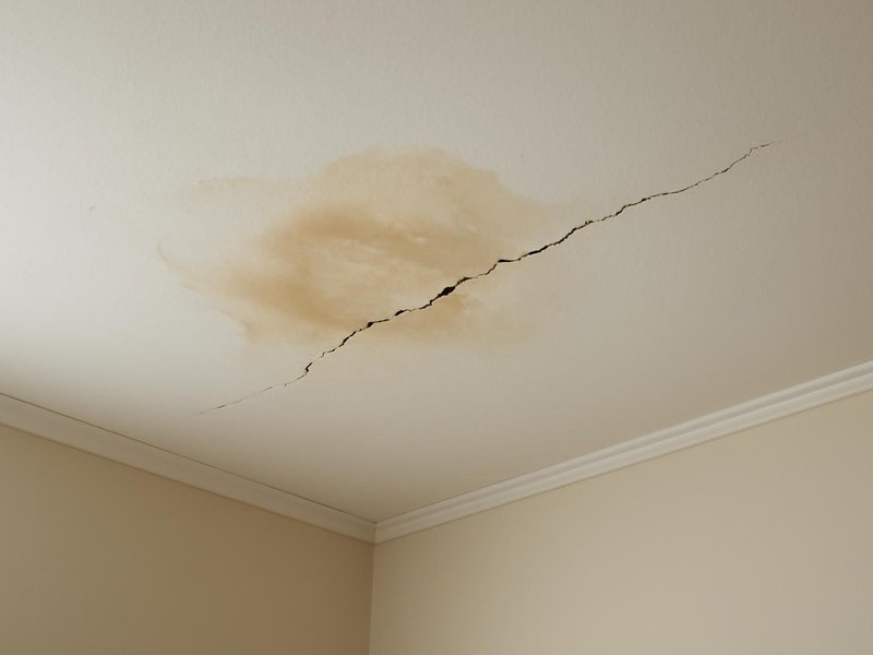 AI concept: Existing condition: cracked, sagging plaster ceiling with a water stain