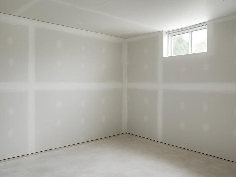 AI concept: Remodeled idea: basement walls in mold-resistant drywall ready for paint