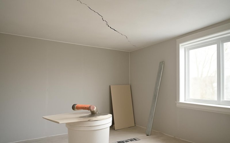 AI concept: Supervisor checking a cracked plaster ceiling