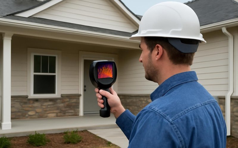 AI concept: Energy auditor with an infrared camera
