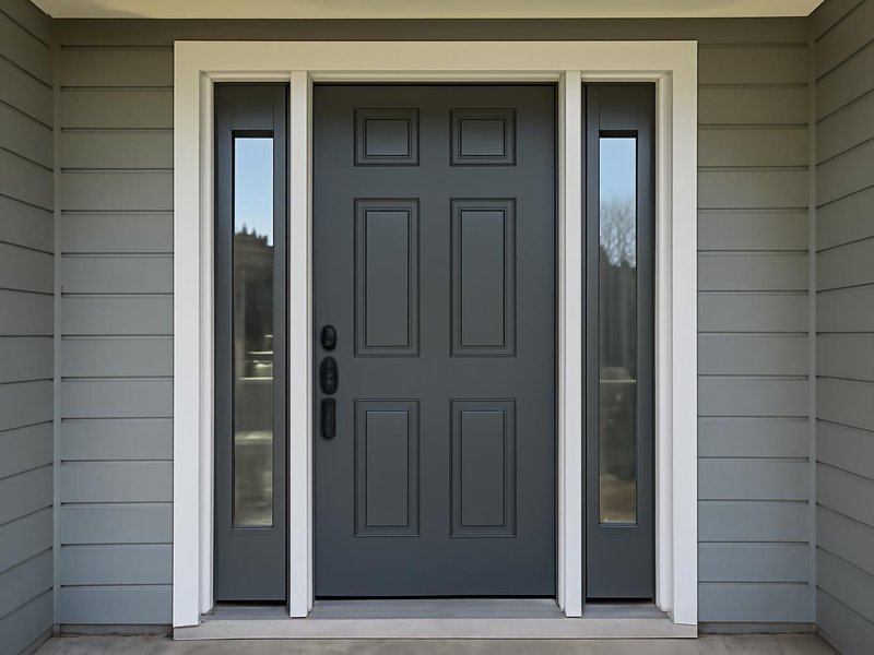 AI concept: Remodeled idea: painted fiberglass door with two glass sidelites