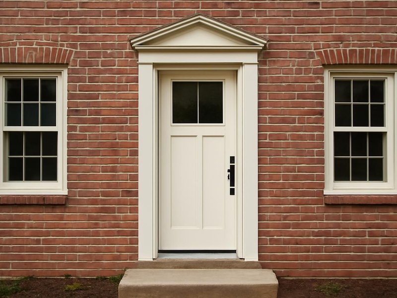 AI concept: Existing condition: narrow single door on a brick Colonial