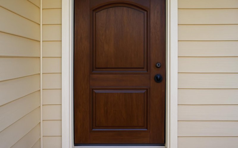 AI concept: Stained fiberglass front door with wood grain