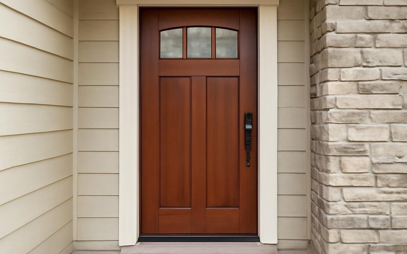 AI concept: Solid mahogany front door with iron hardware