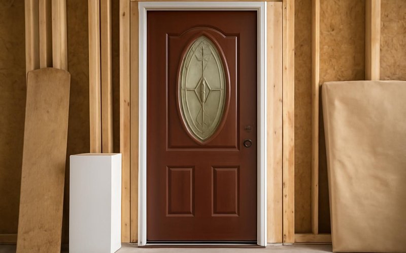 AI concept: Fiberglass entry door being finished at a factory