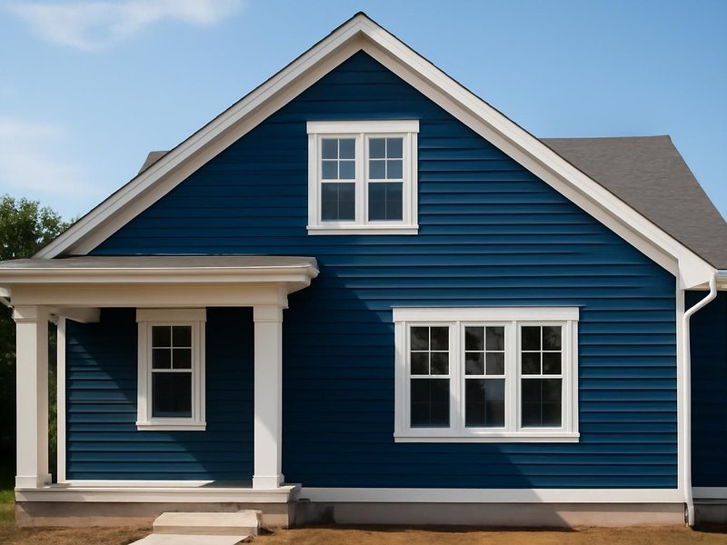 AI concept: Remodeled idea: fiber cement repainted in deep blue with crisp white trim