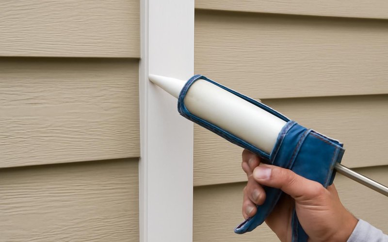 AI concept: Painter caulking a joint between trim and siding