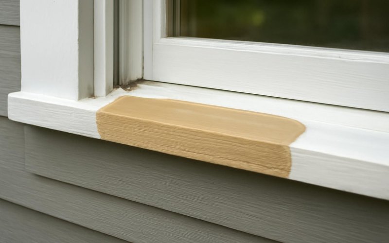AI concept: Rotted window sill repaired with epoxy filler
