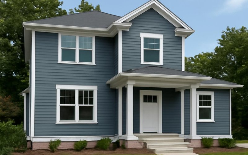 AI concept: Freshly painted two-story house with white trim