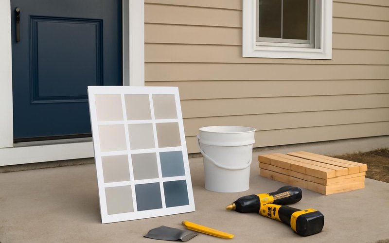 AI concept: Supervisor and homeowner reviewing exterior color boards