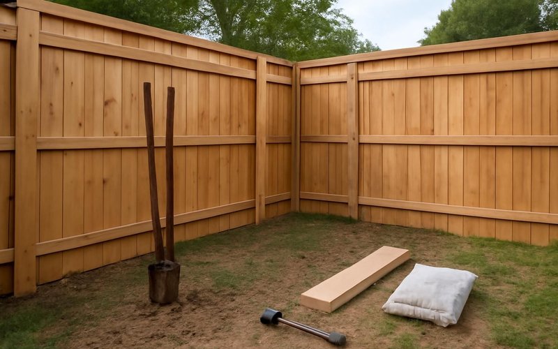 AI concept: Fence supervisor finding a survey pin at a property corner