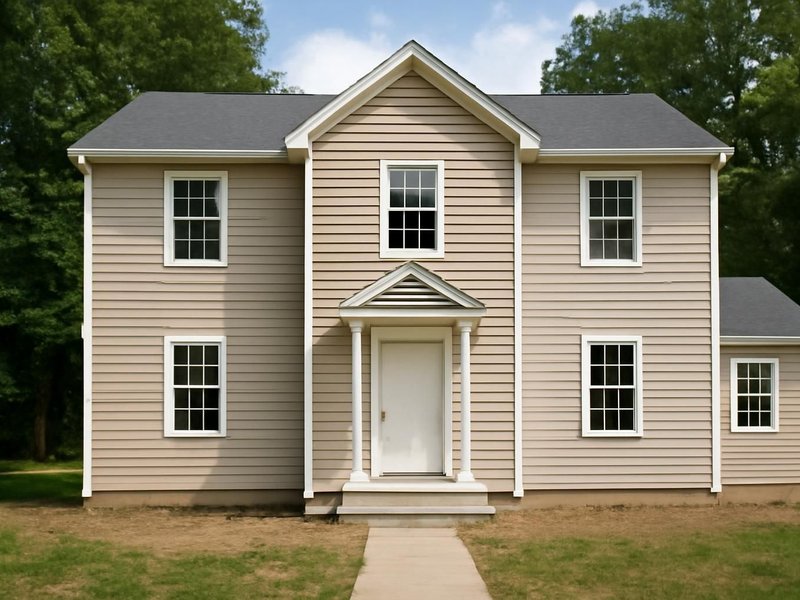 AI concept: Existing condition: plain box colonial in beige vinyl