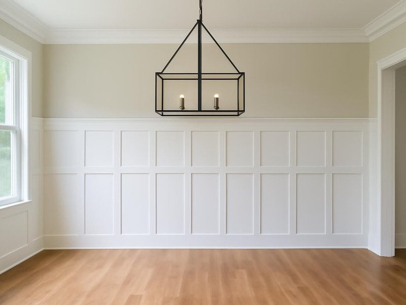 AI concept: Remodeled idea: dining room with board and batten wainscoting painted white