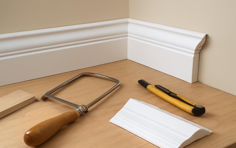 AI concept: Carpenter coping a crown molding joint