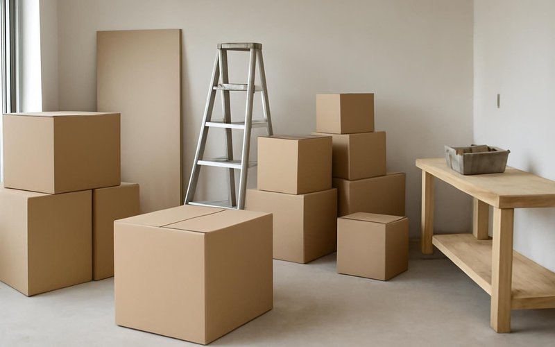 AI concept: Boxes plain unmarked during a contents pack-out